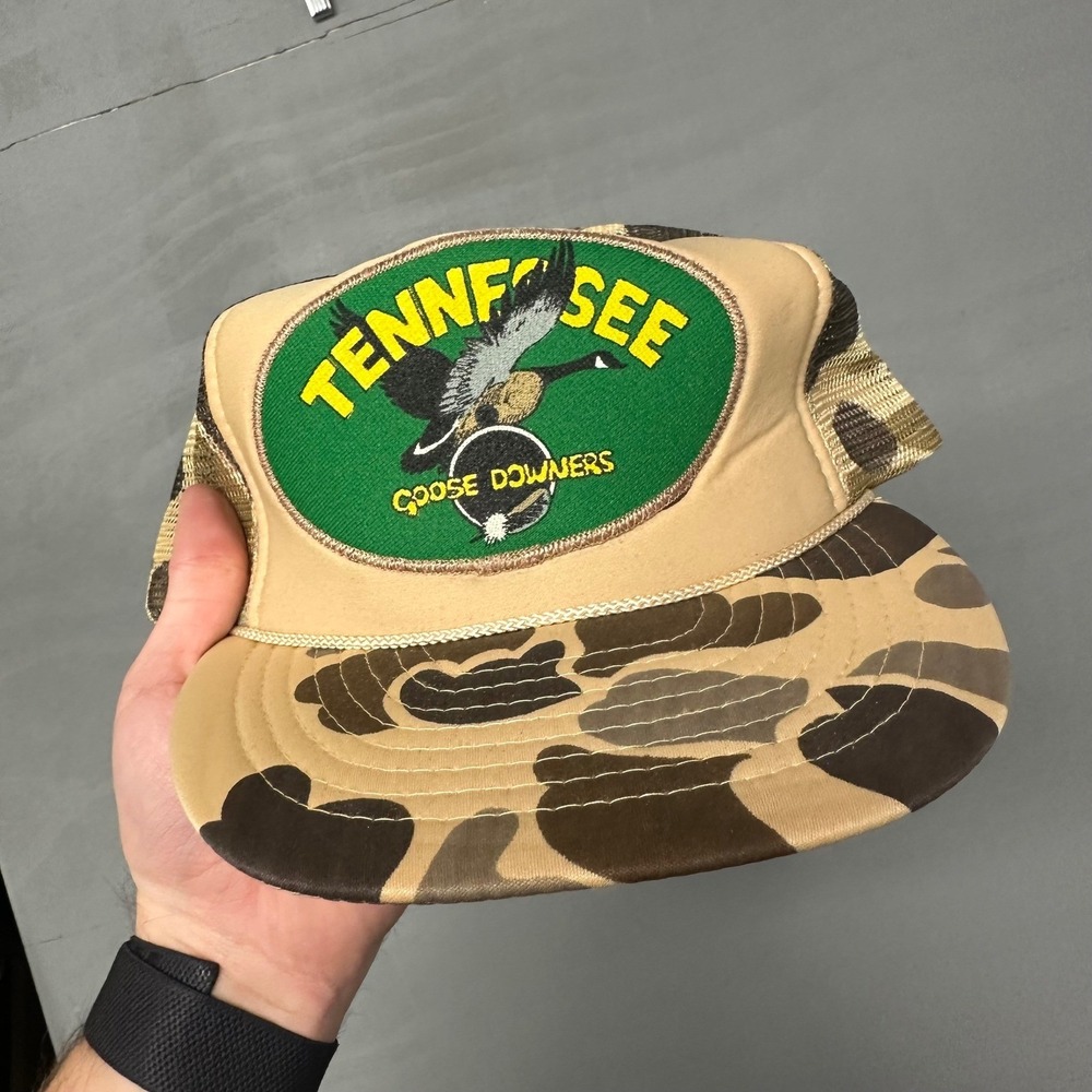 Vintage Tennessee Goose Downers Trucker‎ Hat Nissin Cap Duck Camo Snapback Tan